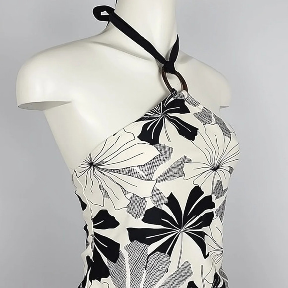 Skye 2 Piece Women Bikini Halter Tankini Swimsuit Black Cream Floral Print  Sz L - Picture 3 of 16